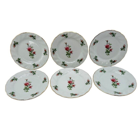 6 Vintage Truly Tasteful Floral Dessert Bread Plates Pink Roses Gold Trim 7.5" - Picture 2 of 15